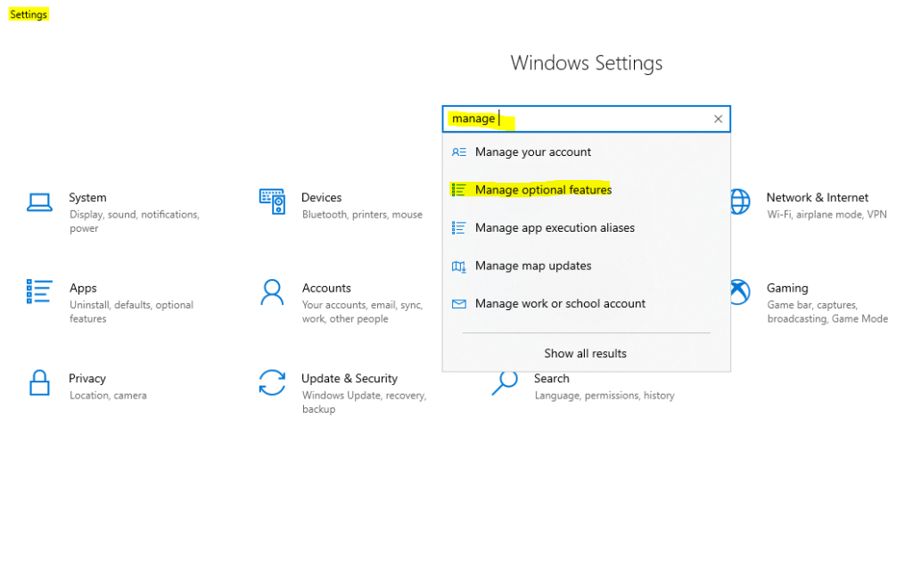 Manage optional feature