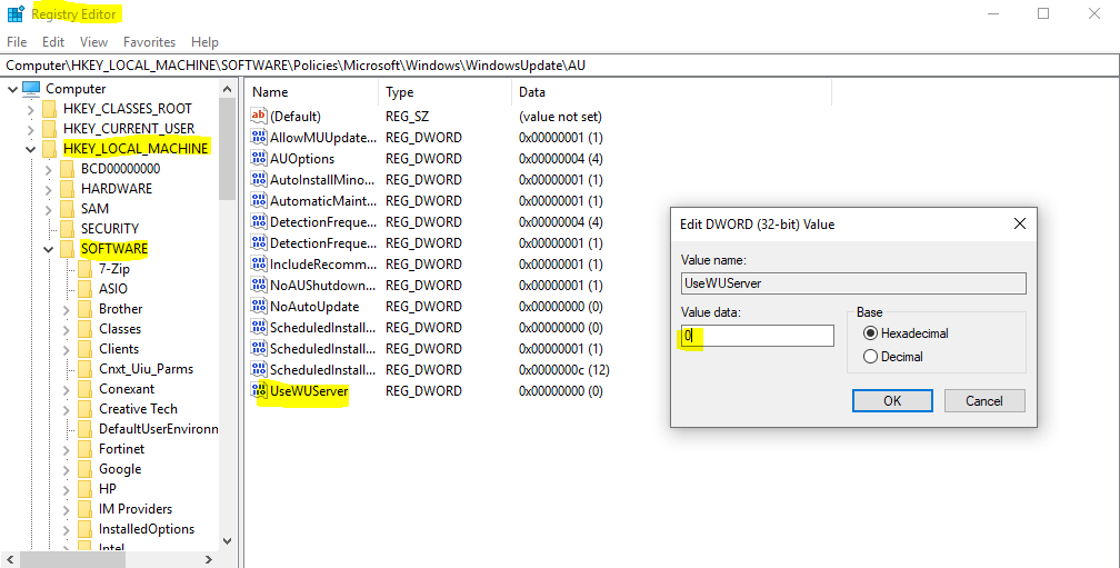 Registry Editor - UseWUServer key